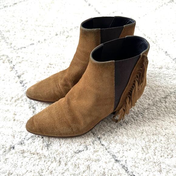 Saint Laurent Tan Brown Suede Fringe  Ankle Boots Size 36 / US 6 - Picture 6 of 14